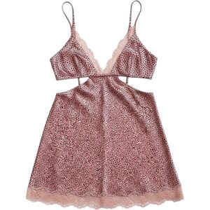 Victoria's Secret Rose Pink Leopard Satin Cutout Mini Slip Dress
